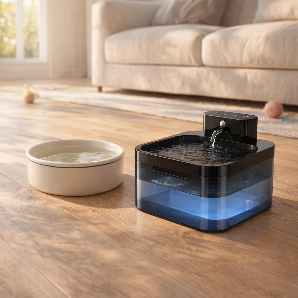 Cat water fountain vs regular bowl comparison for cat health and hydration